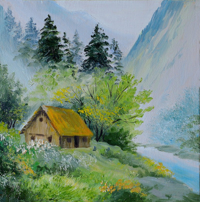 油画-山水在山，房子在山