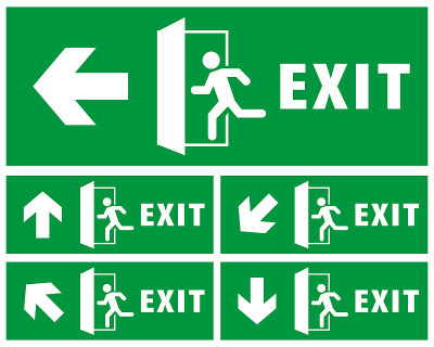 emergency exit sign set. green color. warning sign