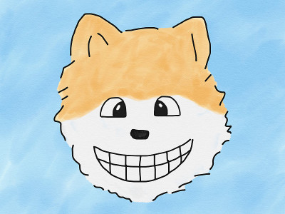抽象手绘素描涂鸦博美犬微笑