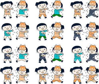 Japanese Children throwing dried soy beans set