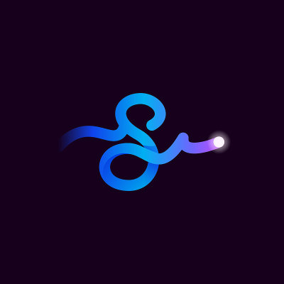 S字母标志与渐变线和闪光点。