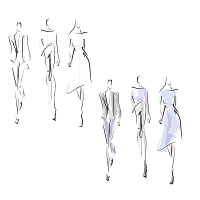 Women's silhouettes in clothes. Fashion sketches