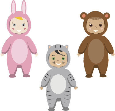 孩子们聚会。穿着动物狂欢节服装的孩子们