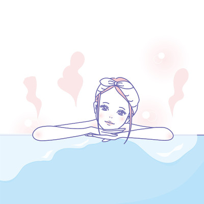 一个年轻女人在浴缸里放松的插图素材