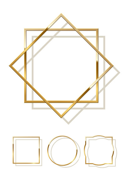 Golden shiny frames with shadows isolated on white