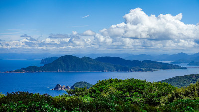 从Senjojiki高原到Oomi岛在日本海，长江市，山口县