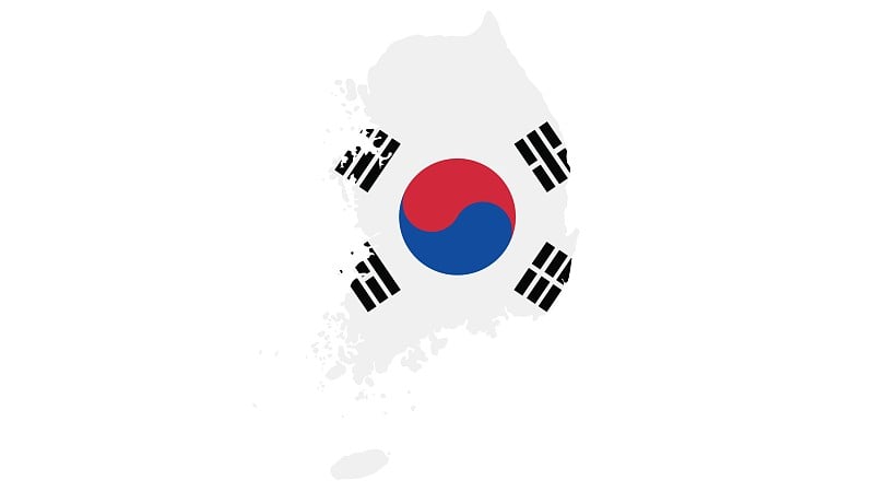 South Korea map with flag texture on  white backgr