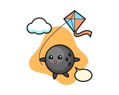 Bowling ball cartoon is playing kite