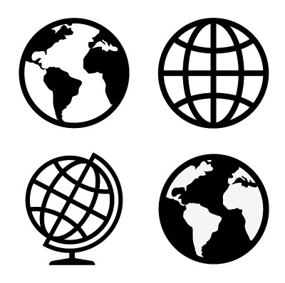 地球地球仪简单图标设置。地球图标。向量
