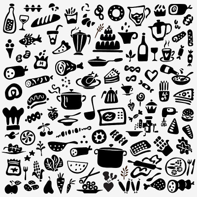 Cooking food doodle set