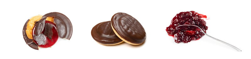 Round chocolate jaffa cake or biscuit cookie fille