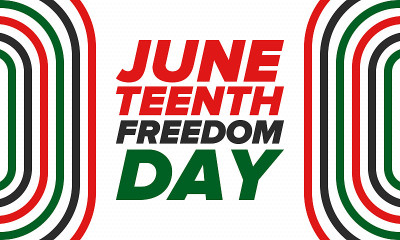 六月节独立日。自由或解放日。每年的美国节日，在6月19日庆祝。非裔美国人的历史和遗产。海报，贺卡，横