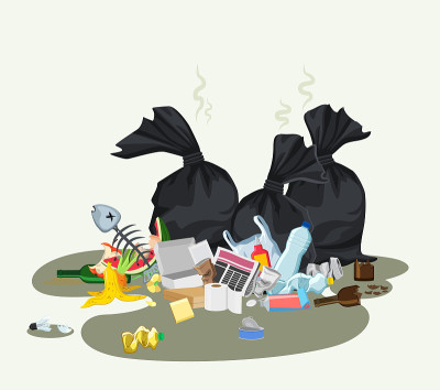 有垃圾可回收利用的垃圾场。不同类型的废物。环境保护矢量信息图