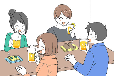 插图材料的青年男女享受一个饮酒聚会
