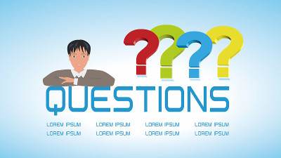 Banner with relaxed man welcomes to ask questions.