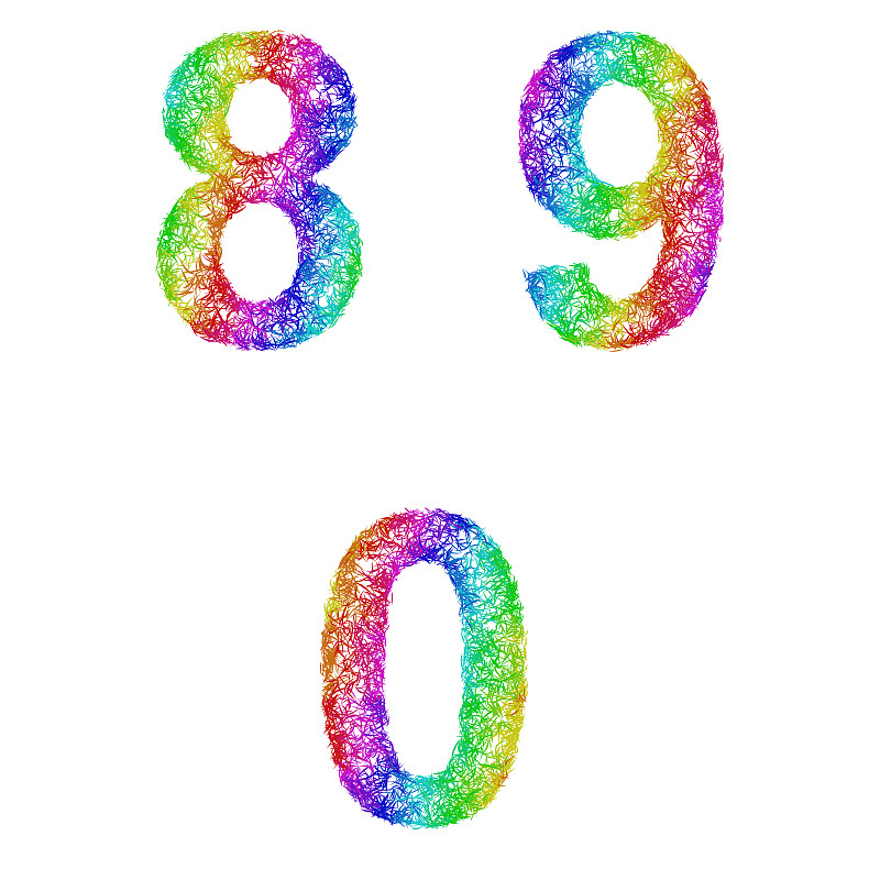 彩虹素描字体集-数字8,9,0