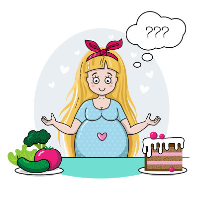 可爱孕妇和健康食品。