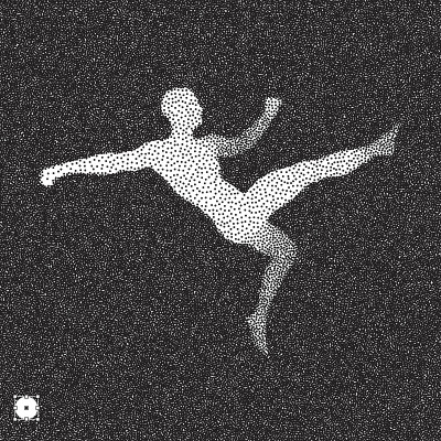 足球运动员。3D模型的人。黑白颗粒点状设计。点画矢量插图。