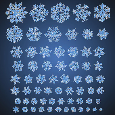 一组不同的手绘雪花