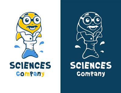 戴眼镜的鱼科学家吉祥物。用于水族商店、鱼类科学公司、海水化学实验室