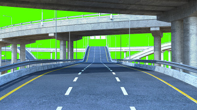 天路高速公路旅行概念路线大板3d渲染在绿色屏幕上