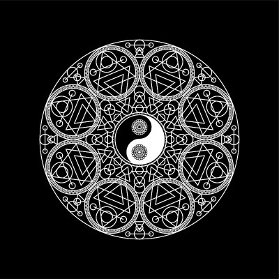 曼荼罗图案与阴阴和符号轮廓
