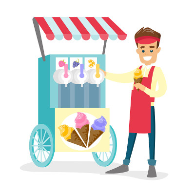Caucasian white street seller selling ice cream