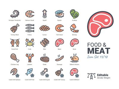 食物和肉类矢量图标