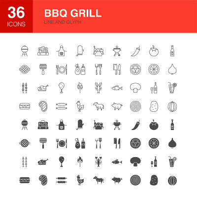 BBQ Grill Line Web Glyph Icons