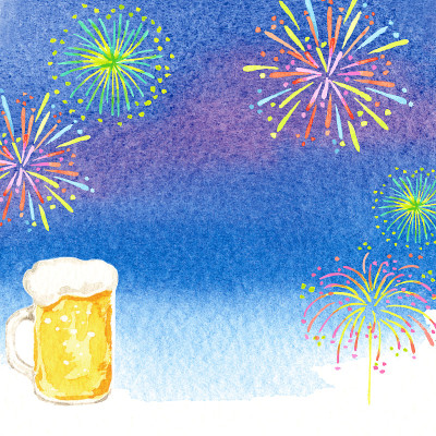 啤酒杯水彩插图。夏天的图片说明