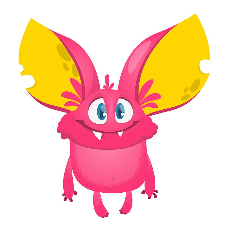 Cute pink monster with big ears. Cartoon illustrat