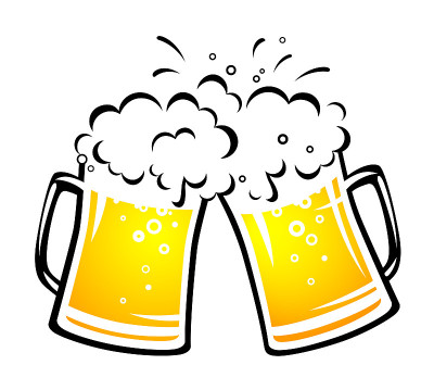 两个明亮的啤酒杯，上面有泡沫和水滴