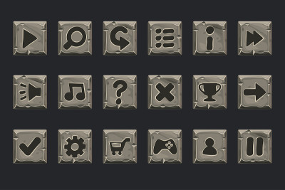 Vector Set of Grey Stone Buttons for Web or Game D