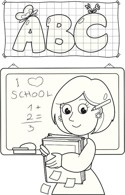 涂色学校教师的形象