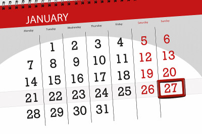 日历计划2019年1月，截止日期，27日，周日