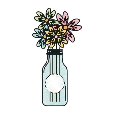 水晶瓶与花孤立的图标