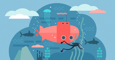 Oceanography vector illustration. Flat tiny water 