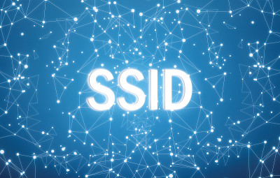 数字接口和蓝色网络背景的SSID