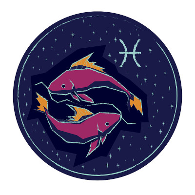 黄道带双鱼座的夜晚星空背景。