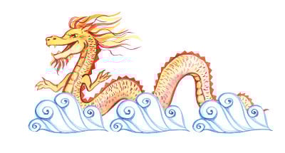 中国龙。水彩画的金龙。中国新年。假期。白色背景上的龙。