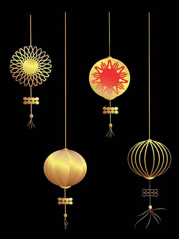 Golden Chinese Lanterns,Traditional Chinese New Ye