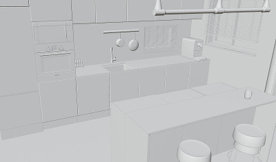 线框风格厨房3d渲染室内场景