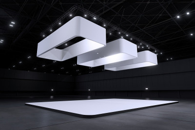 展示平台用于实物模型和企业形象，展示设计。空的展台设计。展厅零售展位元素。展位设计贸易展。空白展台系