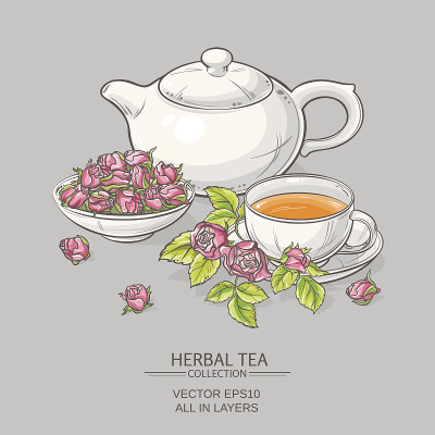 灰色背景上的玫瑰茶
