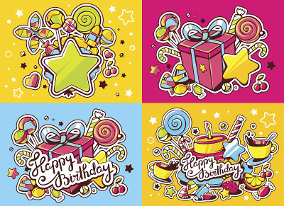 矢量创意彩色生日插图与礼物