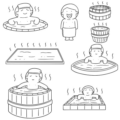 人们在热水池中洗澡