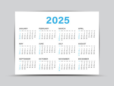 Calendar 2025 template - 12 months yearly calendar