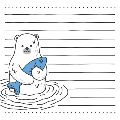 北极熊捉鱼留言纸笔记插图