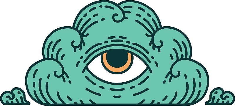 纹身风格的图标，所有看到的眼睛云