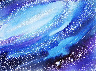 蓝天世界，宇宙水彩画背景手绘